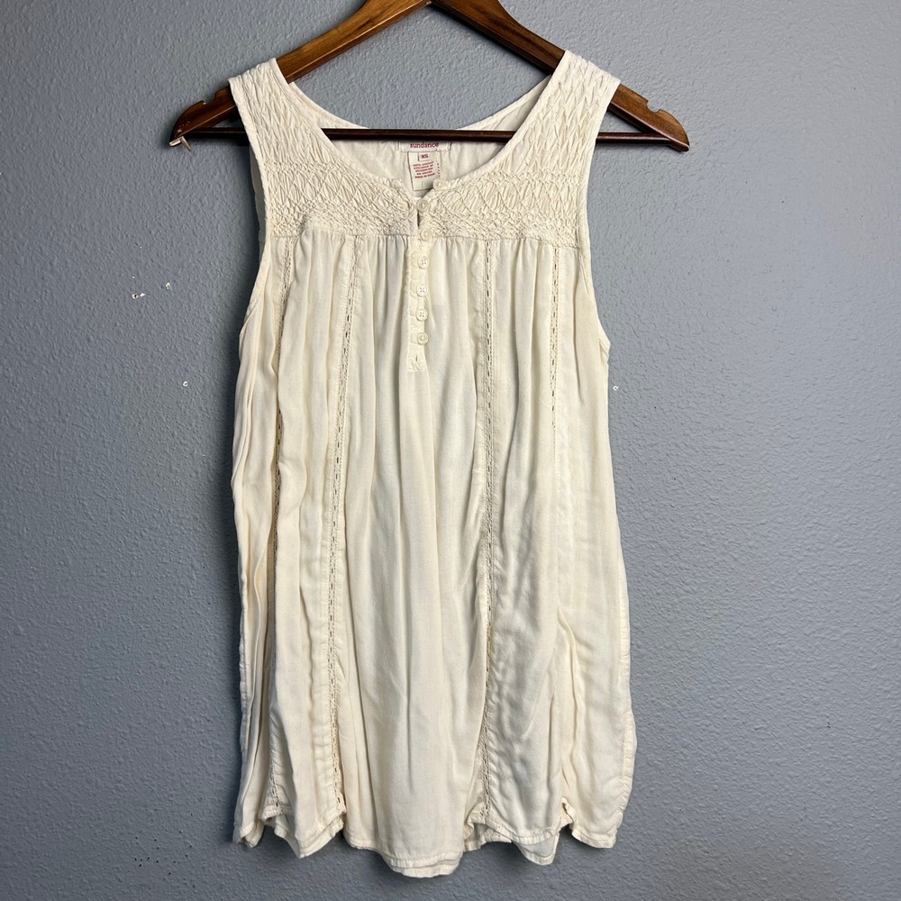 NWT Sundance Marta Top XS Y2K Cream Viscose Sleeveless Button Front Boho Chic